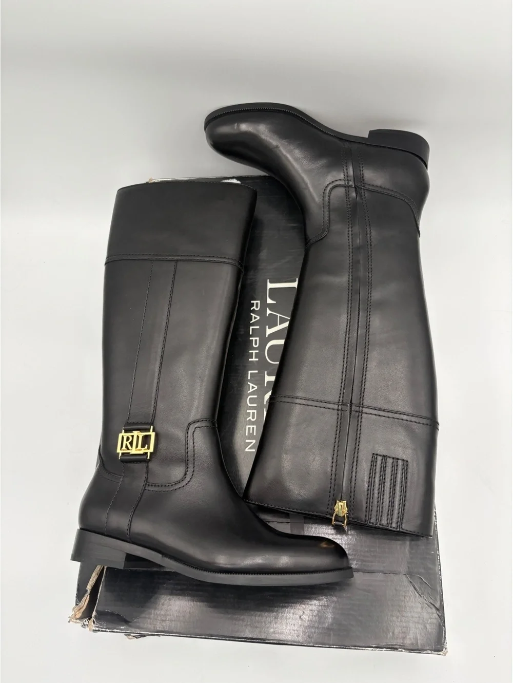 Lauren Ralph Lauren $275 NEW Black Leather Knee-High RL Boots Size 5.5B